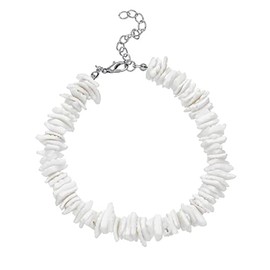COLORFUL BLING White Puka Shell Necklace Anklet Bracelet Bohemian Natural Shell Choker Adjustable Necklace Beachy Beaded Summer Seashell Hawaiian Jewelry for Women Men-Anklet