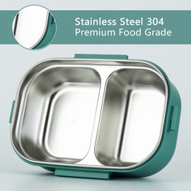 Lille Home - Lonchera bento de acero inoxidable de 828 ml, 2 compartimentos, control de porciones, con bolsa de almuerzo y juego de cubiertos, sin BPA