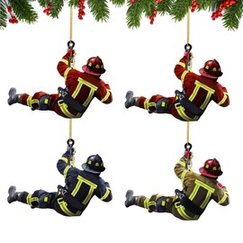 Pack of 4 Christmas Tree Fireman Acrylic Ornaments