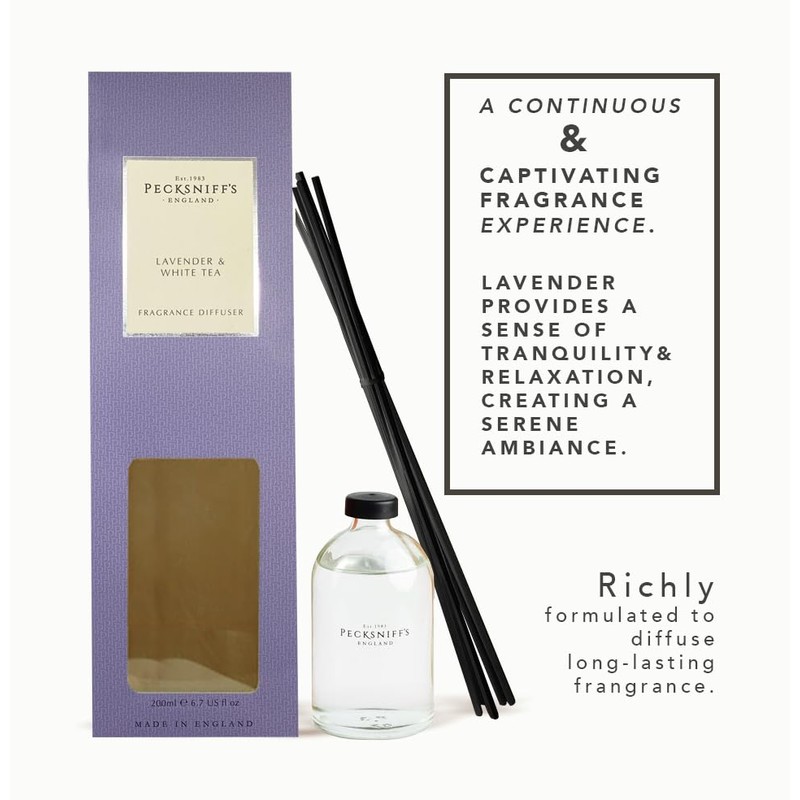 Pecksniffs Classic 200ml Reed Diffuser Set Lavender & White Tea