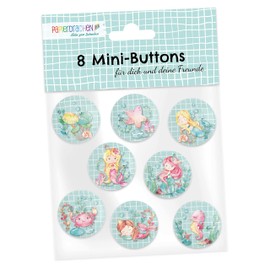 Papierdrachen 8 Mini Buttons (25mm) as giveaway for the children's birthday | Decoration for pencil case or school bag | Start of school gift - Mermaid design - Set 1
