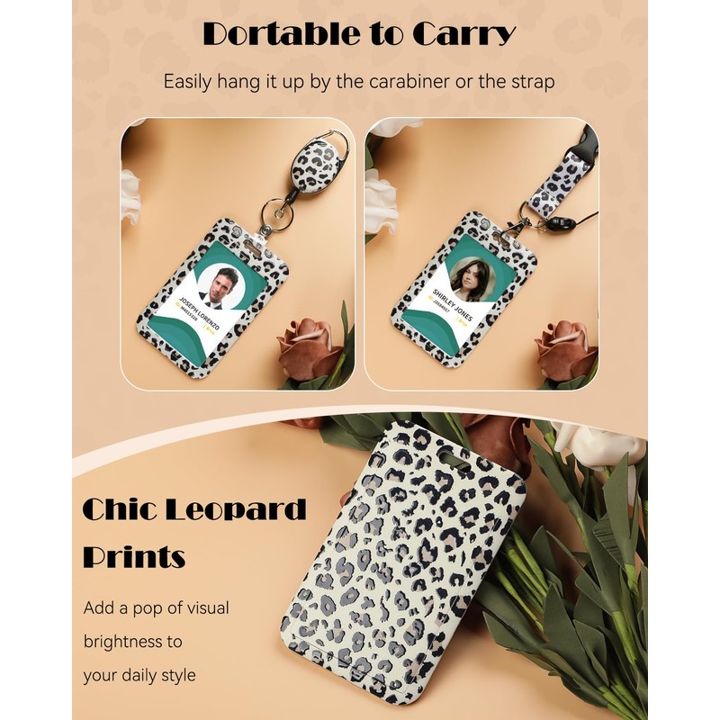 Pawfly Fashionable Sliding ID Badge Holder Leopard Print Plastic Card