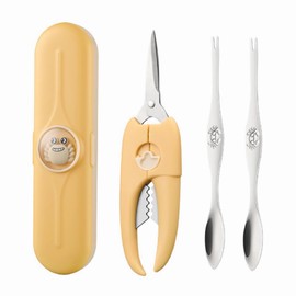 ACCUFINE Crab Crackers and Tools Yellow in Case Set for Party Crab Scissors for Cutting the Shell Lobster Crackers and Picks Sets with Carrying Case Seafood Scissor Shrimp (yellow)