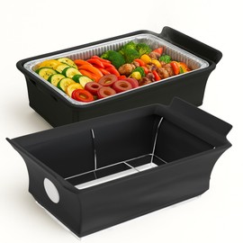 Chafing Dish Wind Guard with Menu Display - 2 Pack | Handle Covered Chafer Windguard | Fitted & Washable, Elegant & Functional Catering Decoration | Black