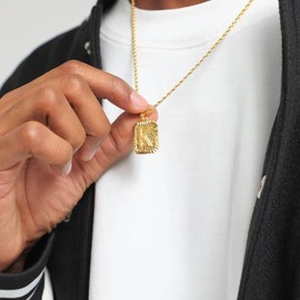 ASUWISH Gold Initial Necklaces for Men and Women, 18K Gold Plated Letter A-Z Cross Pendant with Adjustable Rope Chain, Letter Necklace for Women and Men (W, Gold)