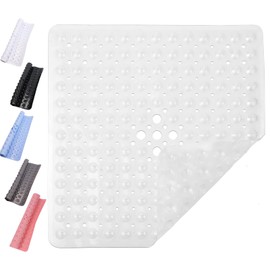 Non Slip Shower Mat for Inside Shower – Square Bath Mat with 164 Suction Cups – Comfortable Surface – Ideal Shower Non Slip Mat for Elderly and Family Use - Transparent