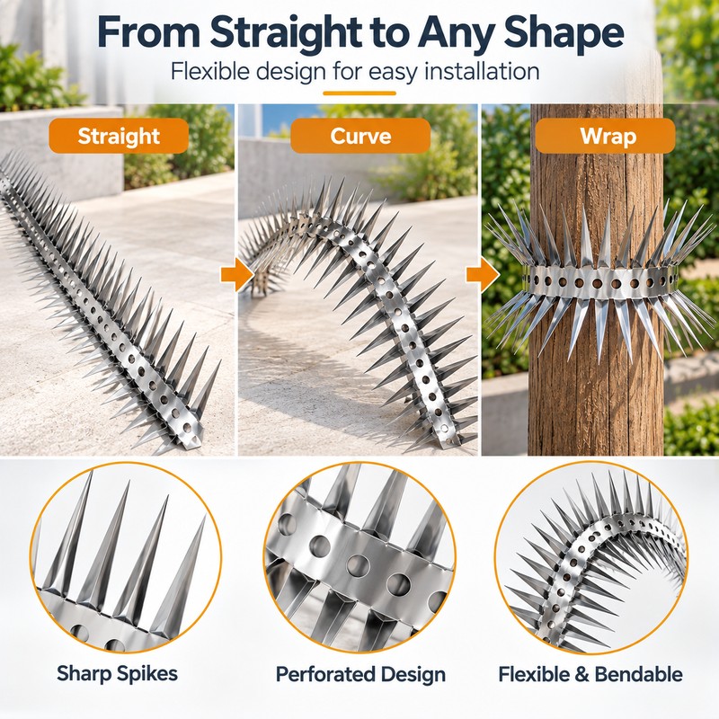 Stainless Steel Anti-Climbing Spikes for Pest Deterrence – Physical Barrier
