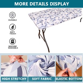 KRFOONN Rectangle Picnic Table Cloth Waterproof Elastic Fitted Tablecloths for 8 FT Rectangle Tables Washable Table Covers for Folding Tables Patio Table Cover for Picnic,Camping,Indoor & Outdoor, 09