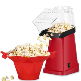 Hot Air Popcorn Popper Maker with Popcorn Bowl, Fast Popcorn Machine in Minutes with Measuring Cup and Butter Melting Tray for Party Kids,Red