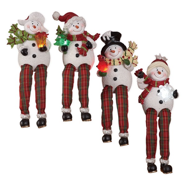 Snowmen Red and Green Plaid Pants 9 inch Resin Stone Christmas Shelf Sitters Set of 4