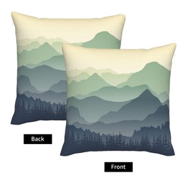 BEITUOLA Green Mountains Throw Pillow Covers 18x18 Set of 2 Foggy Forest Decorative Pillow Covers Misty Pine Tree Outdoors Pillowcase Cushion Case Farmhouse Home Decor for Sofa Couch Bed Bedroom