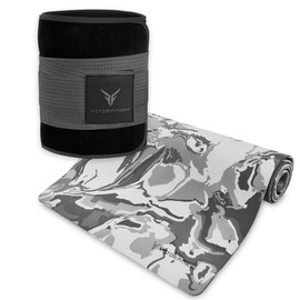 Anti-Slip High-End Thick and Durable TPE Yoga Mat with Travel Straps Included - Gray Camouflage + Waist Trimmer (XX-Large, Gray)