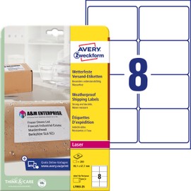 Avery Zweckform L7993 25 (A4 200 Shipping Labels, 99.1 x 67.7 MM 25 SHEETS WHITE
