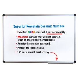 Viztex Premium Magnetic Dry Erase Board | Easy Wipe Whiteboard | Heavy Duty Porcelain White Board | 18” x 24” | Lightweight, Easy Wall Mount Aluminium Frame | Home, School or Office Use