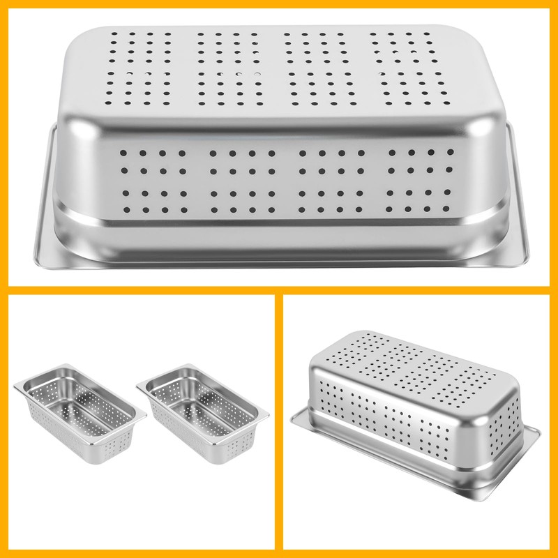 Hotel Pans, 2-Pack 1/3 Size Stainless Steel Perforated Steam Table