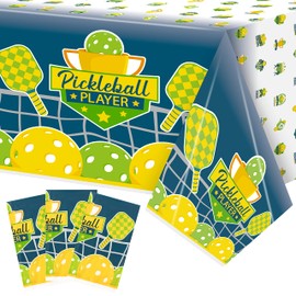 BkeeCten Pickleball Plastic Table Cover - 3-PacksGreen Pickleball Tablecloth Disposable Waterproof Plastic Rectangle Tablecover Baby Shower Special Event Birthday Party Decoration Supplies 54x108 Inch