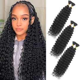CAZSYSDD Deep Wave Bulk Hair for Braiding 18 inch No Weft Deep Wave Bundles Curly Braiding Hair Extensions for Boho Braids and Wavy Braiding 2 Braids Per Pack (1B, 18inch (3pack))