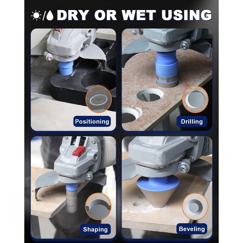 Diamond Tile Hole Saw Kit - 10Pcs 1/4'', 5/16'', 3/8'',