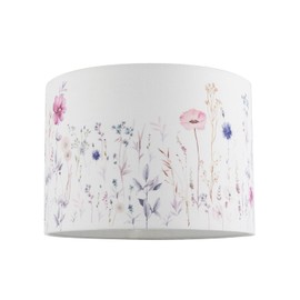 Soft Pink and Lilac Floral Circular Lamp Shade with White Cotton Fabric Inner Lining | 18cm x 25cm | Subtle Elegant Design by Happy Homewares