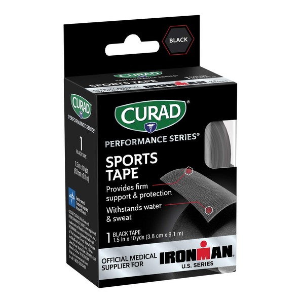 CURAD Performance Series Ironman Sports Tape, 1.5-Inch x 10-Yard Roll, Black, One