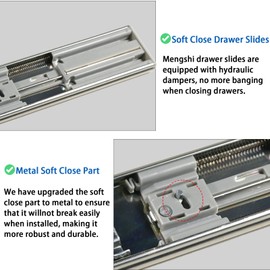 MENGSHI 22-inch Soft Close Drawer Slides Heavy Duty 3-Fold Full Extension Ball Bearing Drawer Slides for Cabinets, Dressers, and Kitchen Drawers (22 inch, 1)