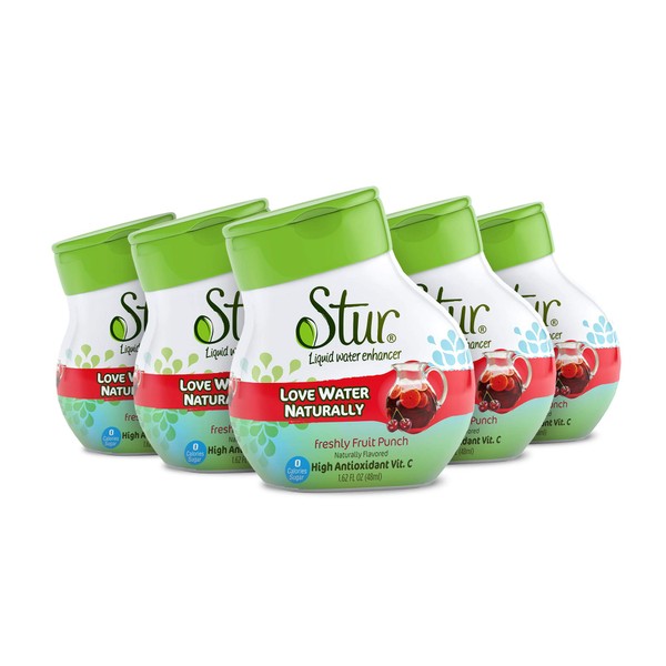 Stur - Fruit Punch, Natural Water Enhancer, (5 Bottles, Makes 100 Flavored Waters) - Sugar Free, Zero Calories, Kosher, Liquid Drink Mix Sweetened with Stevia, 1.62 Fl Oz (Pack of 5)