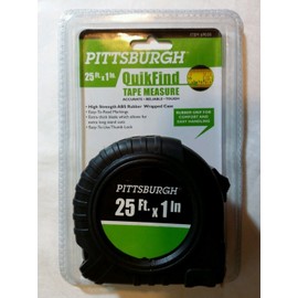 Pittsburgh QuikFind Tape Measure ~ 25 Foot by 1 Inch, Easy to Read, High Strength ABS Rubber Wrapped Case (Black with Orange Trim)