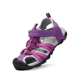 DREAM PAIRS Sandalias deportivas de verano para niños y niñas al aire libre para niños pequeños y grandes,Size 18.5 cm,Morado/Fucsia/Claro/Gris,170813-K