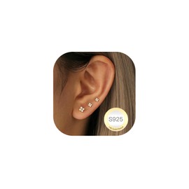 DORANA 3 Pairs Small Gold Stud Earrings for Women Hypoallergenic 14K Gold Stud Earring Dainty Small Cubic Zirconia Dot Tiny Cute Studs Earring Set for Multiple Piercings