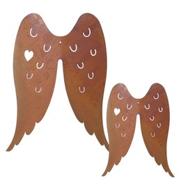 Metal Angel Wings in Rust Look with Heart for Hanging 38 cm Large Wall Decoration Garden Decoration