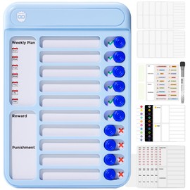 Magnetic Chore Chart for Kids, Visual Schedule for Kids, Routine Dry Erase Board Checklist to Do List ADHD Tools for Kids, Chore Chart for Kids with 12 Reusable Sheets for Daily/Weekly Planner - Blue