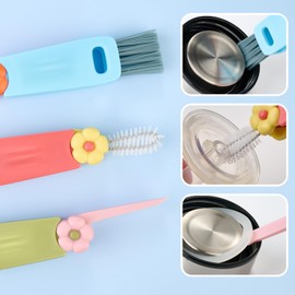 3 in 1 Bottle Gap Cleaning Brush, Multifunctional Cup Lid Gap Cleaner, Portable Crevice Cleaning Brush Set, Suitable for Household Use and Carry Outdoors, for Bottle Gap Tight Spaces Cup(Blue)