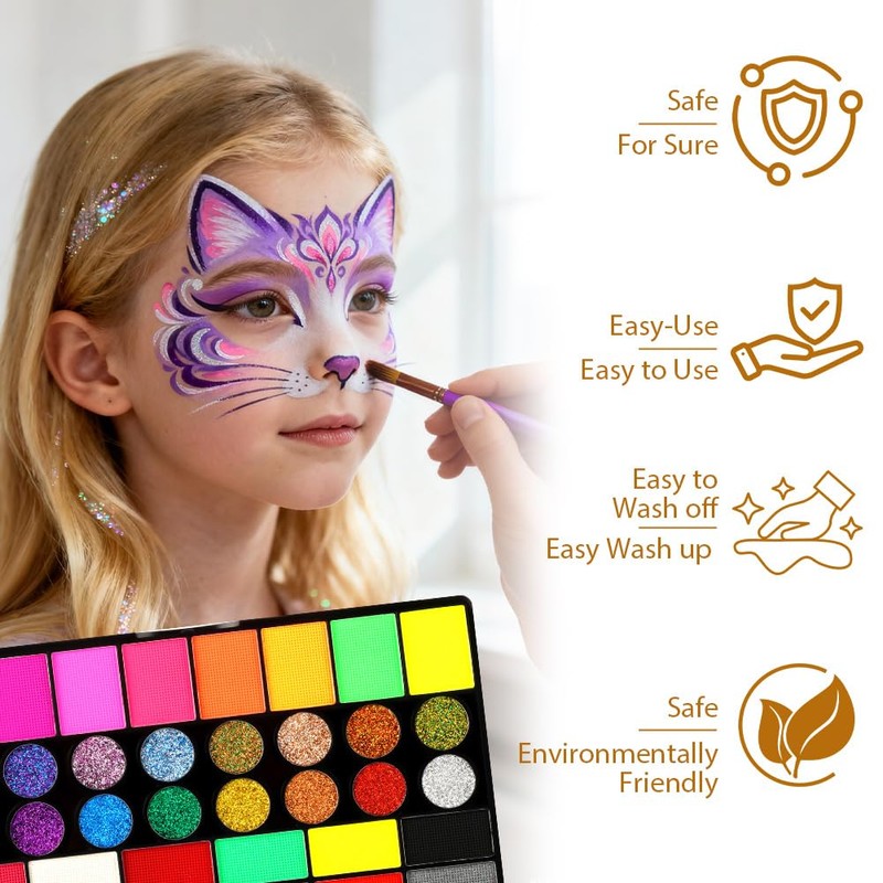 Alaoo Body Painting, 42 Colori Truccabimbi Kit, Solubile in Acqua