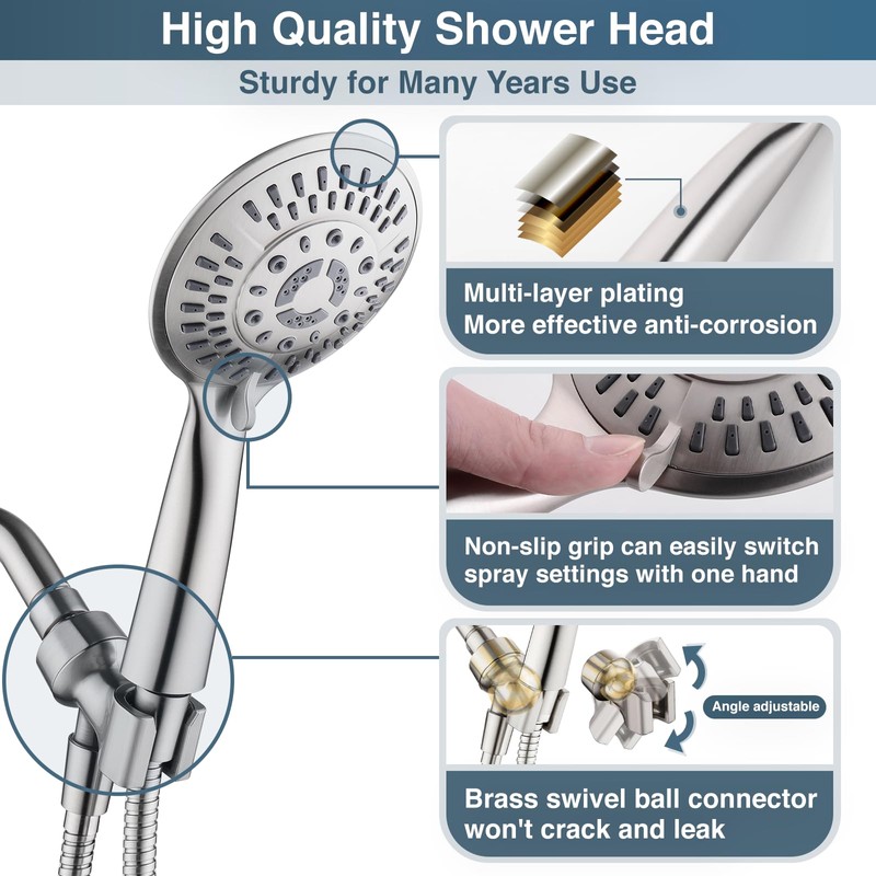BRIGHT SHOWERS 9 Spray Settings Shower Head with Handheld High