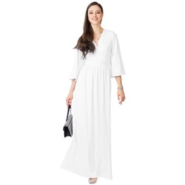 KOH KOH Plus Size Womens Long Kimono Sleeve with Sleeves Wrap Fall Winter Empire Waist Flowy Casual Formal Cute Maternity Robe Abaya Gowns Gown Maxi Dress Dresses, Ivory White 4XL 26-28