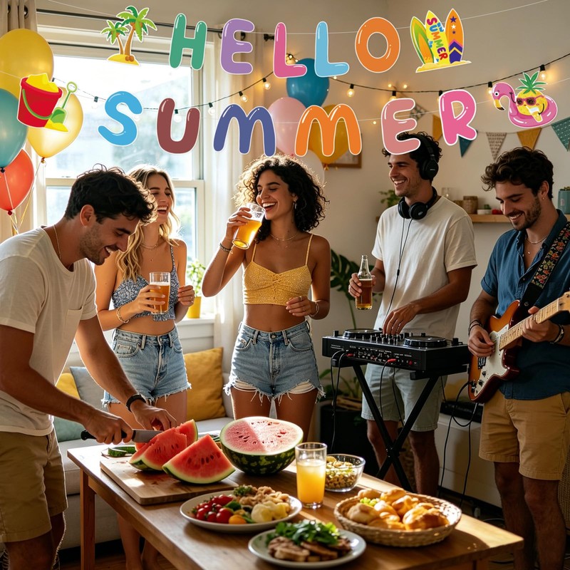 Hello Summer Banner,Summer Party Decorations with Flamingo Pattern Summer Garland