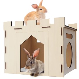 HIIMALEX Large Sturdy Bunny House with Spacious Balcony Hidey Detachable Playhouse for Rabbit Hideout Castle Tower Toys for Indoor Bunnies Guinea Pig Hamster Chinchilla Gerbil