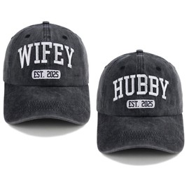 TypasTdqk Engagement Gifts for Couples, Wifey & Hubby Est 2025 Hats, Couples Baseball Cap, Anniversary Honeymoon Birthday Gifts for New Husband Wife Mr Mrs Black Black