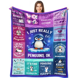 Tinerpoim Penguin Blanket,Penguin Gifts for Women Girls, Penguin Loves Throw Blanket, Penguin Lovers Birthday Gifts Decor for Adults Kids 50" X 40"