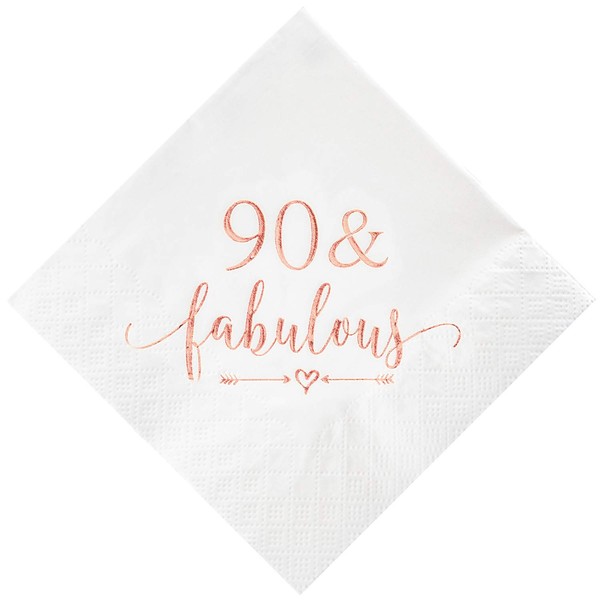 Crisky Fabulous servilletas de cóctel oro rosa para las mujeres decoraciones de cumpleaños, Rose gold, 90Fabulous, 50