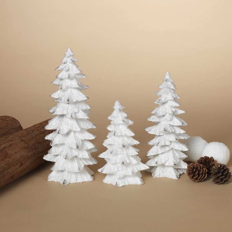 Gerson 2485310 Set of 3 Resin White Glitter Trees 9.45"