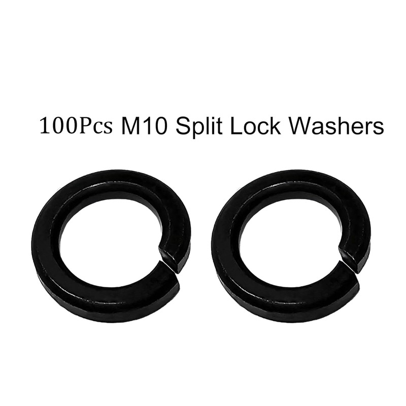 M10 Black Split Lock Spring Washer, 8.8 Grade Carbon Steel,