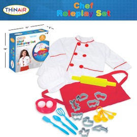 Chef Costume for Kids Ages 3-6 | 21-Piece Kids' Dress Up & Pretend Play Set Includes Jacket, Hat, Apron, Bowl, 2 Eggs, Utensils, Cookie Cutters