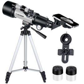 Telescope for Kids Beginners, 70mm Aperture 400mm Astronomical Refracting Telescope for Adults Students - Travel Telescopes with Tripod, Phone Adapter(Silver)