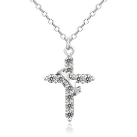 BONJOULRY 14K Gold Plated Crown Cross Necklace for Women Zircon Pendant Necklace Simple Diamond Gold Necklaces Cute Tiny Gold Jewelry Diamond Cross Necklaces for Women (Silver)
