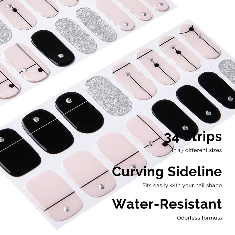 NAILOG Semi-cured Gel Nail Stickers (34 Pieces), Nail Seal Hardening