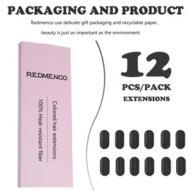 REDMENCO 12 Pieces Black Hair Extensions Clip in for Kids Girls, 22 Inch Long Straight Colored Heat Resistant Synthetic, Streak Extension Clips Ins Play Highlights