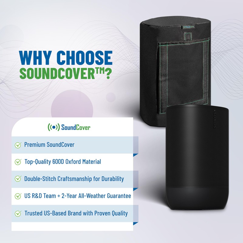 Black 600D Weatherproof Speaker Cover Custom Fit for Sonos Move