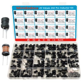 Minidodoca 25 Values 242 Pcs Inductor Kit 1uH to 100 mH DIP Radial Power Choke Inductors Assortment Kit Copper Coil Rated Current DC Resistance Individual Compartment