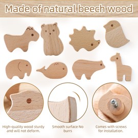 Youuys Wooden Animal Cabinet Knobs Decorative Wood Dresser Knobs Natural Wild Animal Drawer Pulls with Screws Jungle Sea Zoo Animals Drawer Knobs Kids Suitable for Cabinets Furniture （12 Sets）